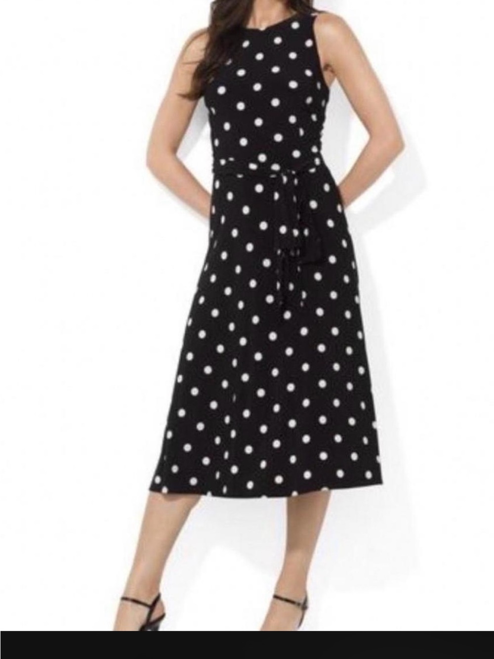 Lauren Ralph Lauren Black Midi Dress with White Polka Dots